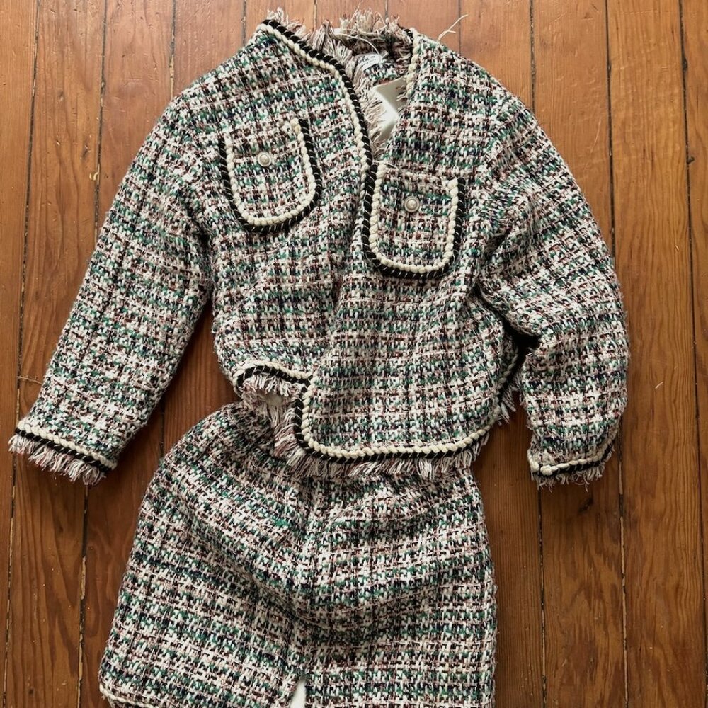 Coco Chanel style tweed girls matching skirt and jacket